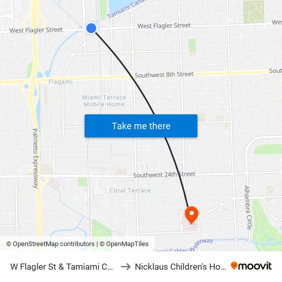 W Flagler St & Tamiami Canal Rd to Nicklaus Children's Hospital map