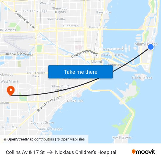 Collins Av & 17 St to Nicklaus Children's Hospital map