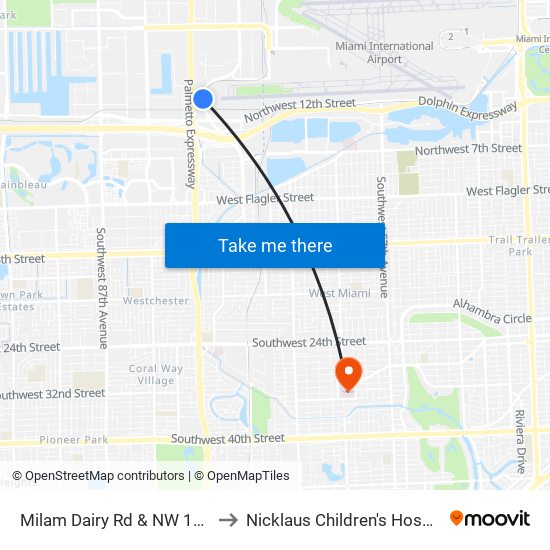 Milam Dairy Rd & NW 14 St to Nicklaus Children's Hospital map