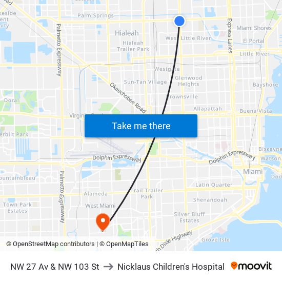 NW 27 Av & NW 103 St to Nicklaus Children's Hospital map