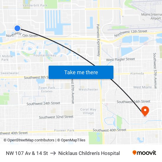 NW 107 Av & 14 St to Nicklaus Children's Hospital map