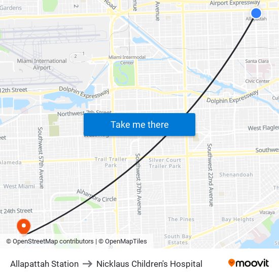 Allapattah Station to Nicklaus Children's Hospital map