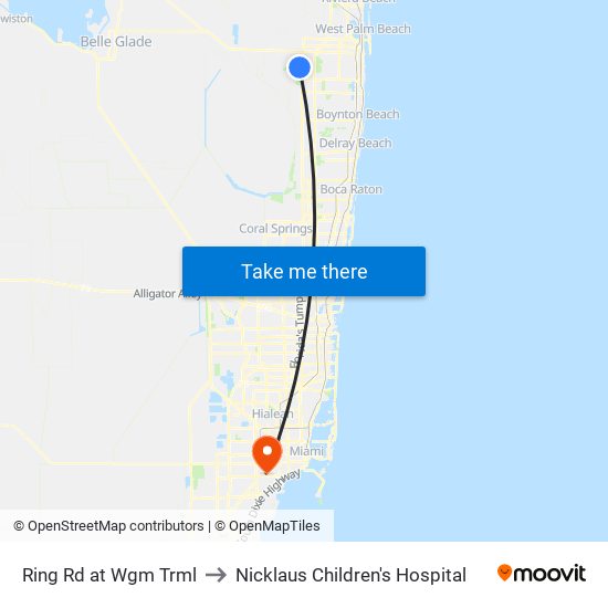 Ring Rd at Wgm Trml to Nicklaus Children's Hospital map