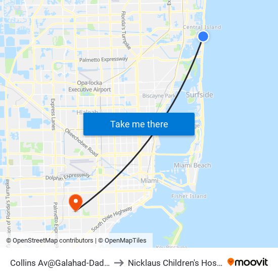 Collins Av@Galahad-Dade Bd to Nicklaus Children's Hospital map