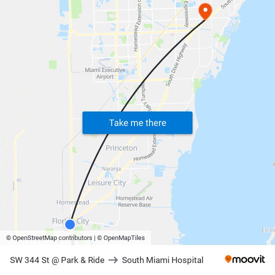 SW 344 St @ Park & Ride to South Miami Hospital map