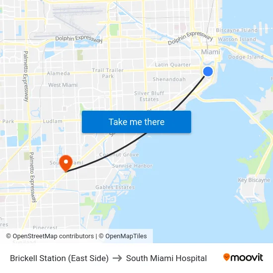 Brickell Station (East Side) to South Miami Hospital map