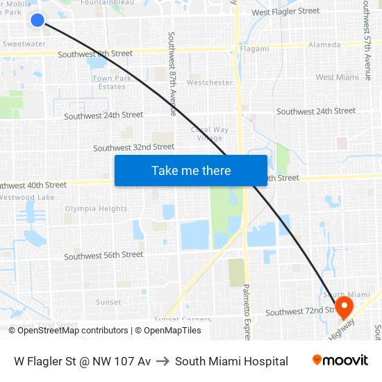 W Flagler St @ NW 107 Av to South Miami Hospital map