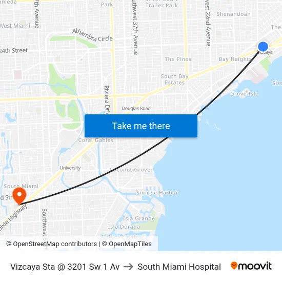 Vizcaya Sta @ 3201 Sw 1 Av to South Miami Hospital map