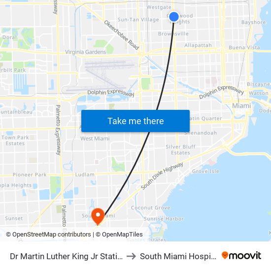 Dr Martin Luther King Jr Station to South Miami Hospital map