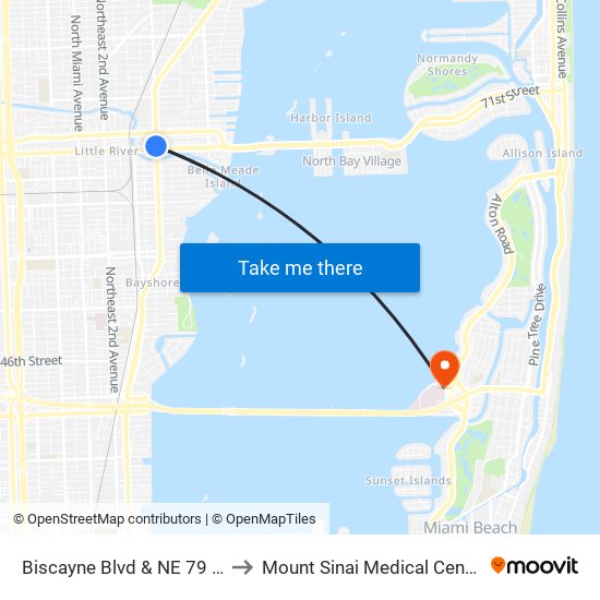 Biscayne Blvd & NE 79 St to Mount Sinai Medical Center map