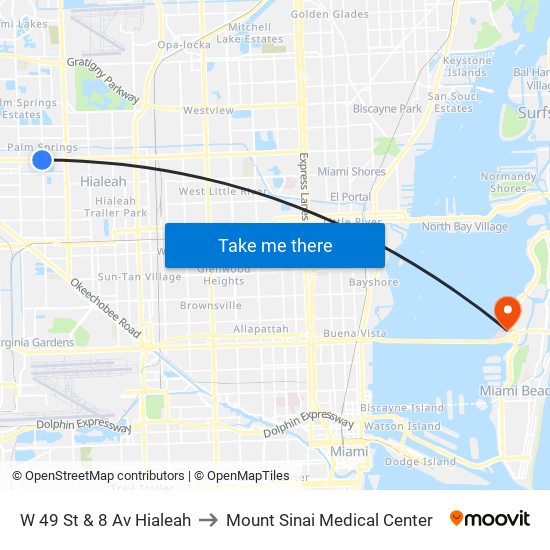 W 49 St & 8 Av Hialeah to Mount Sinai Medical Center map