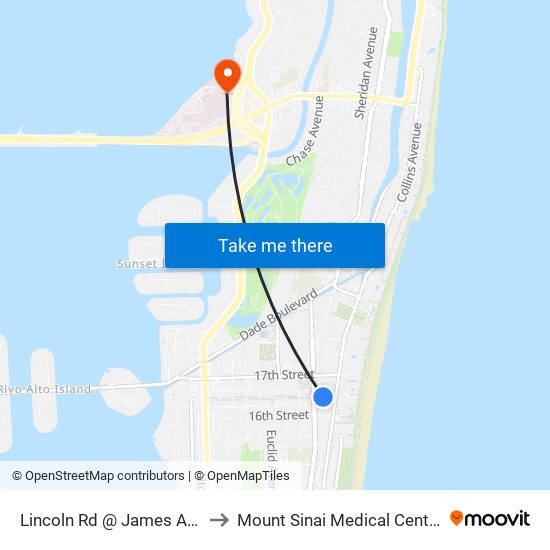 Lincoln Rd @ James Ave to Mount Sinai Medical Center map