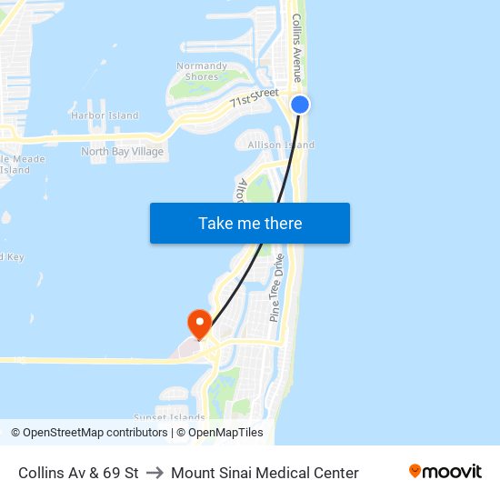 Collins Av & 69 St to Mount Sinai Medical Center map