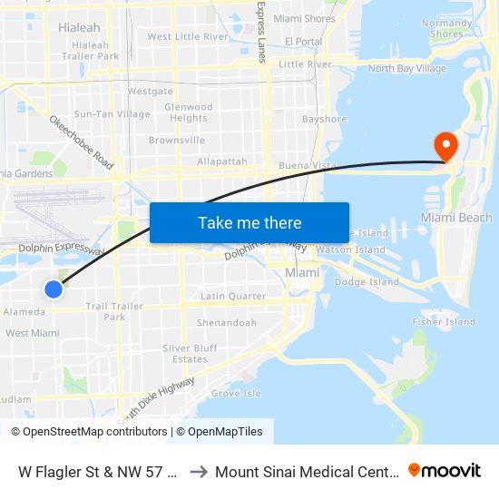 W Flagler St & NW 57 Av to Mount Sinai Medical Center map