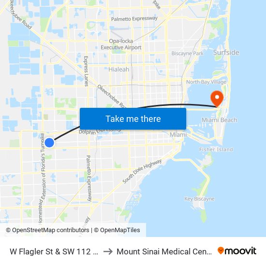 W Flagler St & SW 112 Av to Mount Sinai Medical Center map