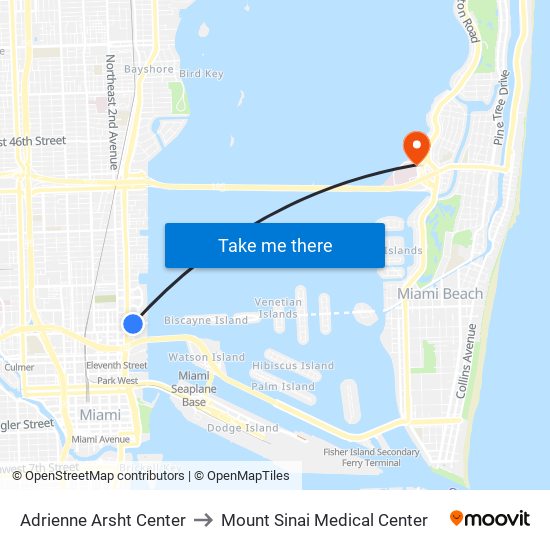 Adrienne Arsht Center to Mount Sinai Medical Center map