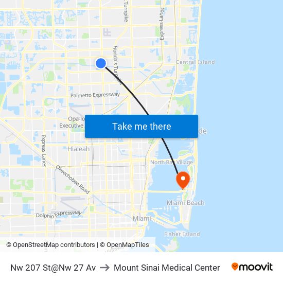 Nw 207 St@Nw 27 Av to Mount Sinai Medical Center map