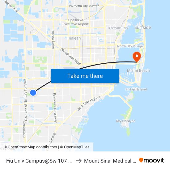 Fiu Univ Campus@Sw 107 Av-17 St to Mount Sinai Medical Center map