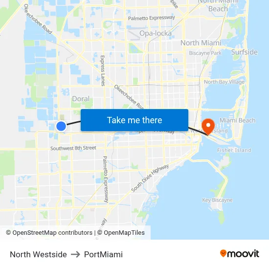 North Westside to PortMiami map