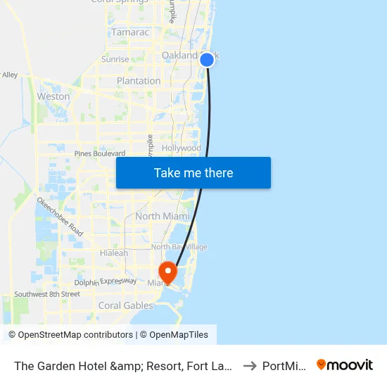 The Garden Hotel &amp; Resort, Fort Lauderdale to PortMiami map