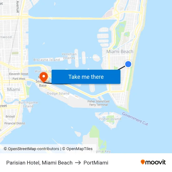 Parisian Hotel, Miami Beach to PortMiami map