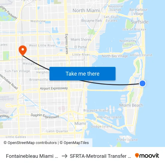 Fontainebleau Miami Beach to SFRTA-Metrorail Transfer Station map