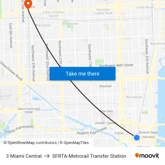 3 Miami Central to SFRTA-Metrorail Transfer Station map