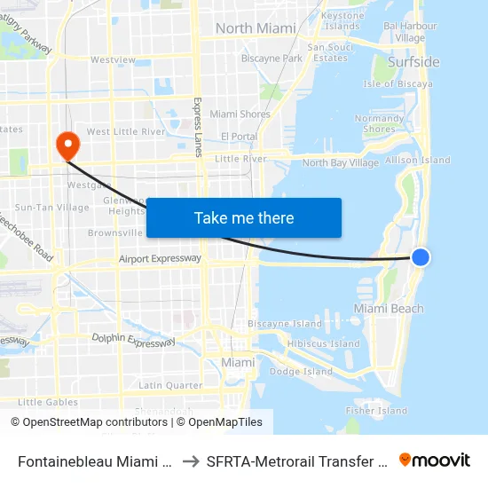 Fontainebleau Miami Beach to SFRTA-Metrorail Transfer Station map