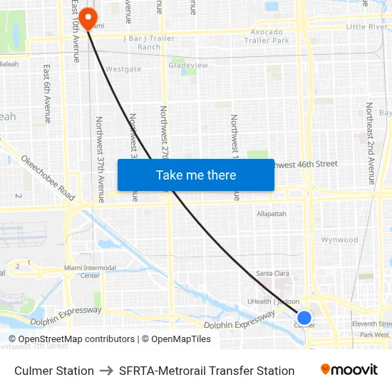 Culmer Station to SFRTA-Metrorail Transfer Station map