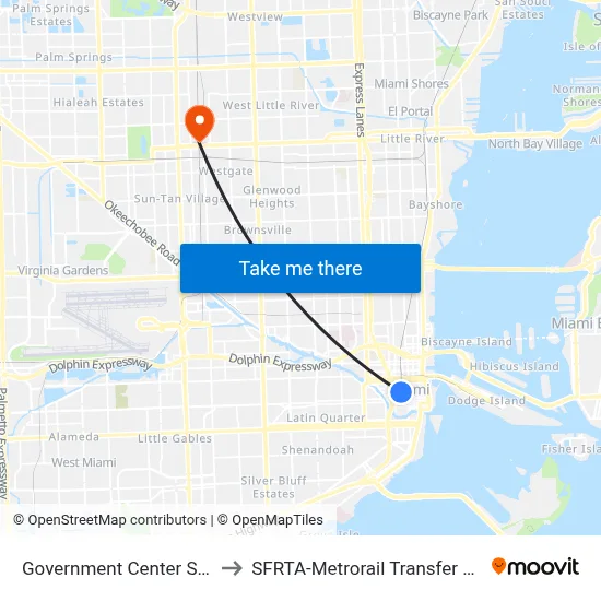 Government Center Station to SFRTA-Metrorail Transfer Station map
