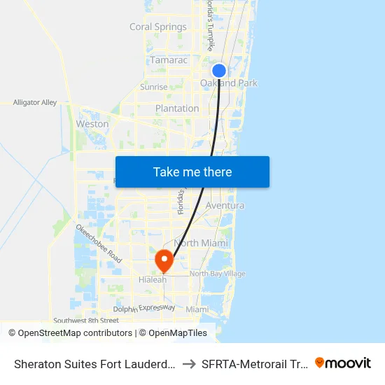 Sheraton Suites Fort Lauderdale at Cypress Creek to SFRTA-Metrorail Transfer Station map