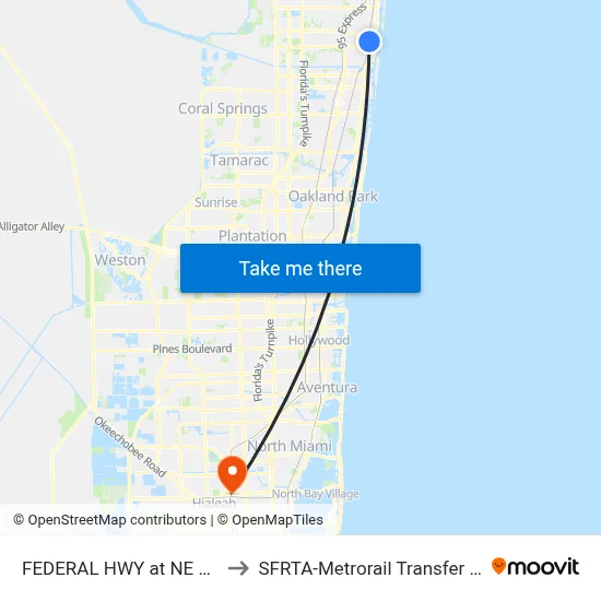 FEDERAL HWY at  NE 5TH ST to SFRTA-Metrorail Transfer Station map