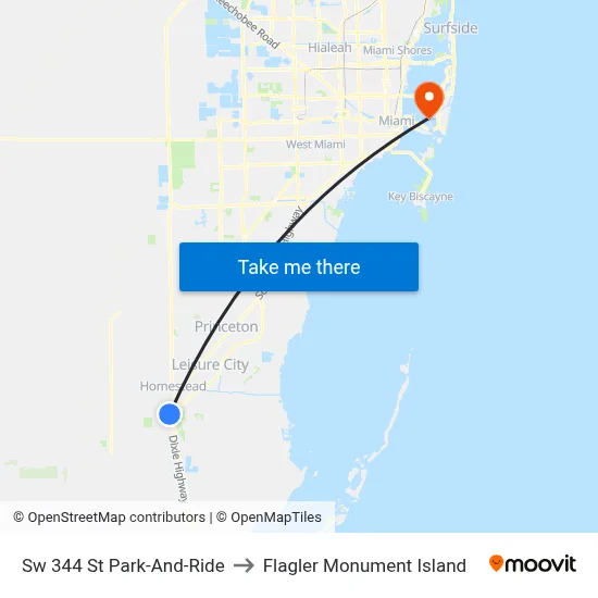 Sw 344 St Park-And-Ride to Flagler Monument Island map