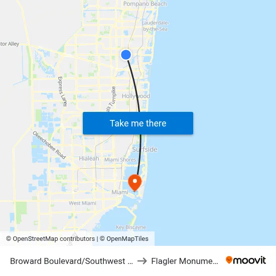 Broward Boulevard/Southwest 27th Avenue to Flagler Monument Island map