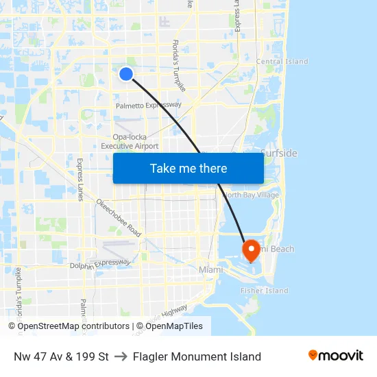 Nw 47 Av & 199 St to Flagler Monument Island map