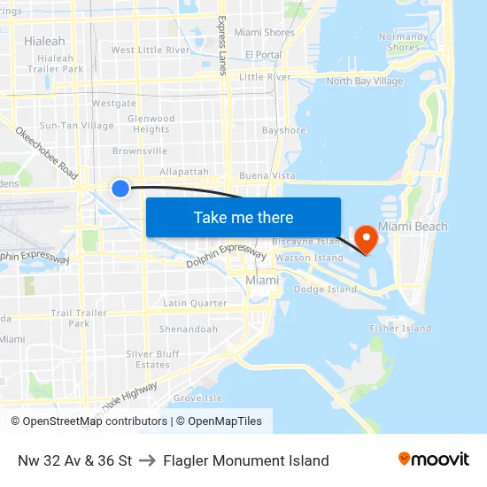 Nw 32 Av & 36 St to Flagler Monument Island map