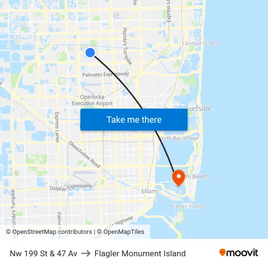 Nw 199 St & 47 Av to Flagler Monument Island map