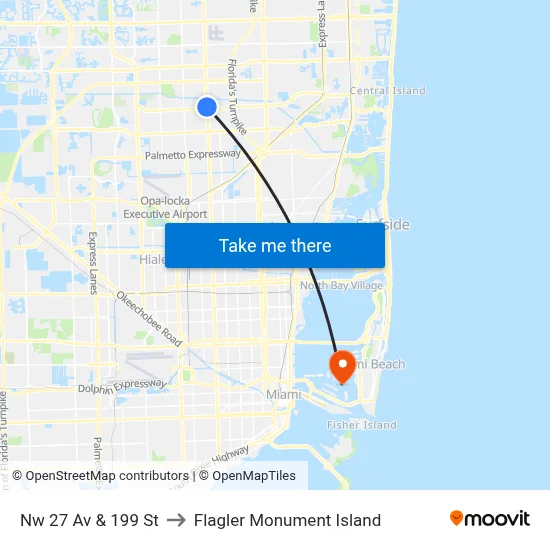 Nw 27 Av & 199 St to Flagler Monument Island map