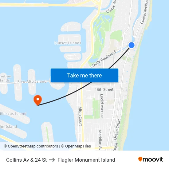 Collins Av & 24 St to Flagler Monument Island map
