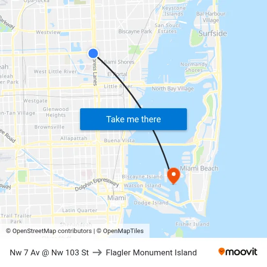 Nw 7 Av @ Nw 103 St to Flagler Monument Island map