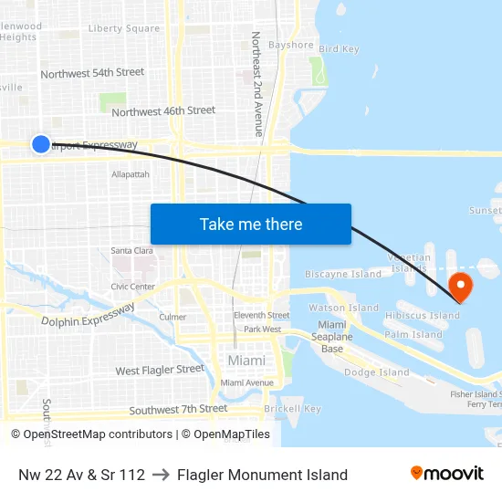 Nw 22 Av & Sr 112 to Flagler Monument Island map