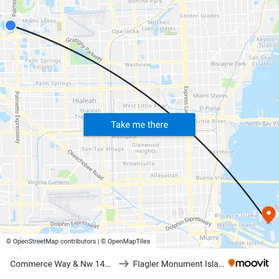 Commerce Way & Nw 146 St to Flagler Monument Island map
