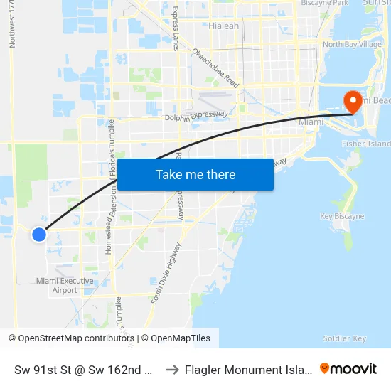 Sw 91st St @ Sw 162nd Ave to Flagler Monument Island map