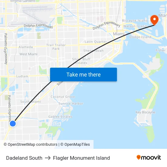 Dadeland South to Flagler Monument Island map