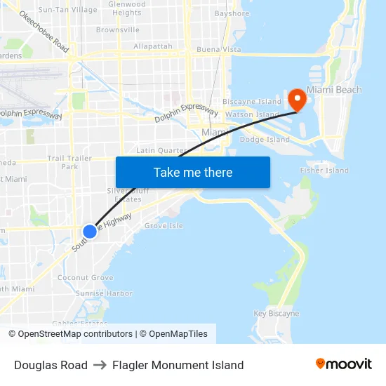 Douglas Road to Flagler Monument Island map