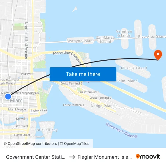 Government Center Station to Flagler Monument Island map