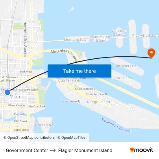 Government Center to Flagler Monument Island map