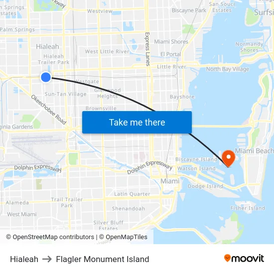Hialeah to Flagler Monument Island map