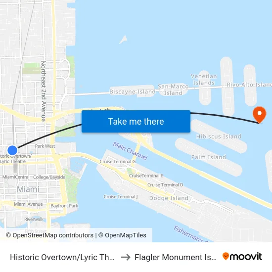 Historic Overtown/Lyric Theatre to Flagler Monument Island map