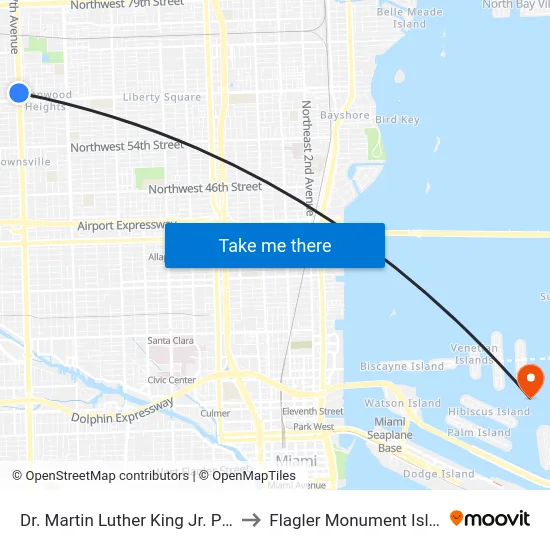 Dr. Martin Luther King Jr. Plaza to Flagler Monument Island map